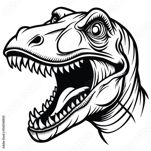 Angry dinosaur head, detailed line art