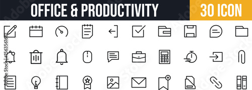Office & Productivity Icon Set. Files, Tasks, Folders, Messages, Clock, Calendar, Tools & More icon set.