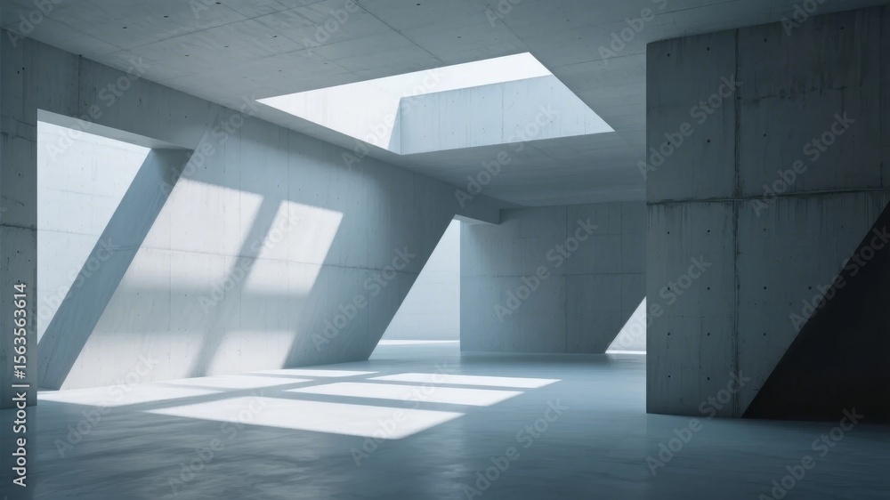 Obraz premium Concrete Room with Skylight and Angular Shadows