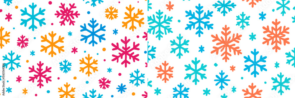 Colorful snowflake pattern creating a festive winter atmosphere with vibrant hues and unique designs Colorful snowflake pattern creating a festive winter atmosphere with vibrant hues and unique designs
