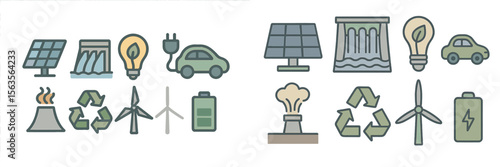 Energy sources and sustainability symbols illustrating renewable solutions and eco-friendly technologies
