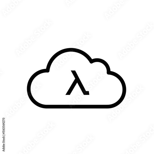 Cloud computing vector icon with lambda symbol in minimalist style  