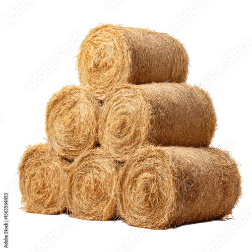 Stack of round hay bales isolated on transparent background