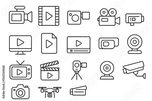 Collection of video and media icons displayed on a digital interface showcasing various recording and viewing tools