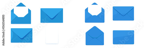 Blue envelopes arranged creatively showcasing various styles and sizes for stationery needs in modern design