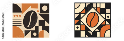 Modern geometric coffee artwork featuring abstract designs in warm colors, perfect for enhancing interior spaces