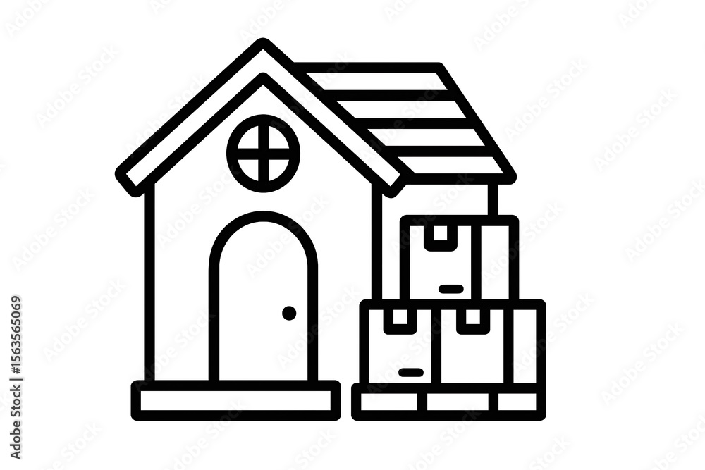 Illustration of homes with stacked boxes in different styles, symbolizing storage solutions, moving, and home organization Illustration of homes with stacked boxes in different styles, symbolizing storage solutions, moving, and home organization