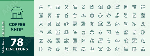 Set of Coffee Shop line icon. Includes thin line symbols shop, cup, coffee and more. Minimal icons set. Cafe icon set. Pictogram and infographic.
