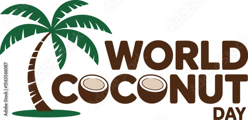 Celebrate World Coconut Day with this vibrant illustration featuring halved coconuts and lush palm fronds perfect for promoting health wellness and tropical vibes on social