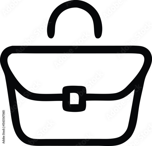 Simple black outline icon representing a classic briefcase with a top handle and a front clasp closure for business