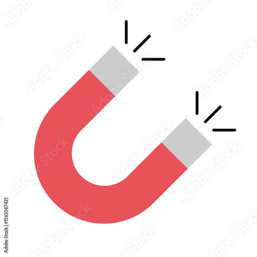 Red U-shaped magnet with magnetic field lines, flat design for educational content.