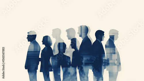 Professional business team silhouettes suggest corporate collaboration and strategic planning meeting