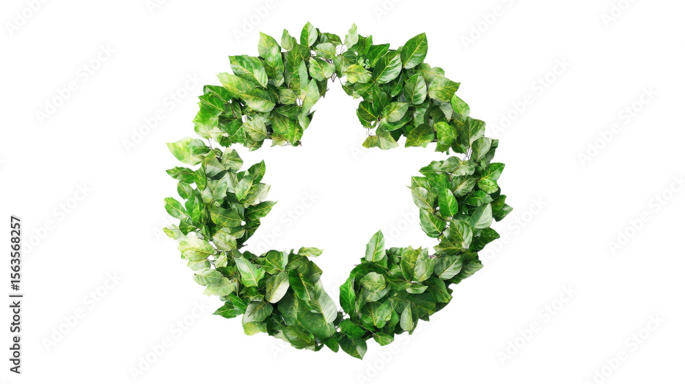 Vibrant green leaves arranged in a circular pattern symbolizing renewal and nature's harmony at sunset on transparent background Vibrant green leaves arranged in a circular pattern symbolizing renewal and nature's harmony at sunset on transparent background