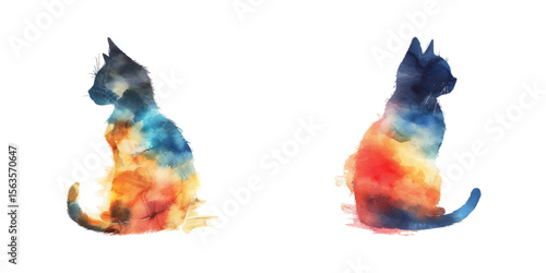 abstract color silhouette of kitten watercolor vector illustration