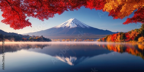 Fototapeta Naklejka Na Ścianę i Meble -  Mount fuji at lake kawaguchiko in autumn