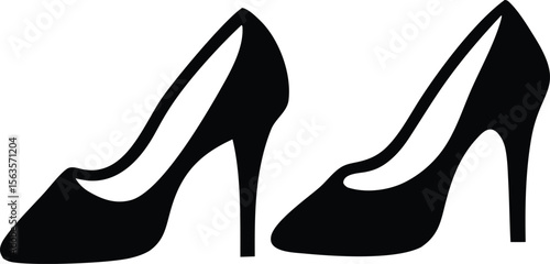 Elegant black silhouette of two high heel shoes on a white background