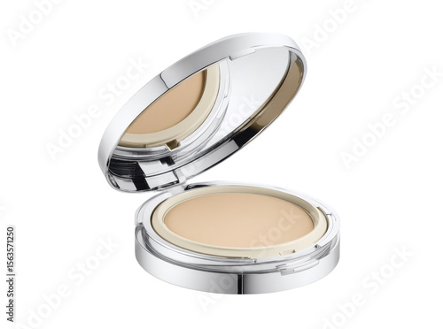 Luxurious compact foundation makeup silver case beige tone, Isolated On Transparent Background, Png Cut Out