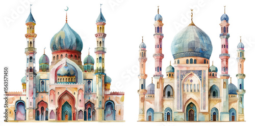 mosque watercolor vector illustration