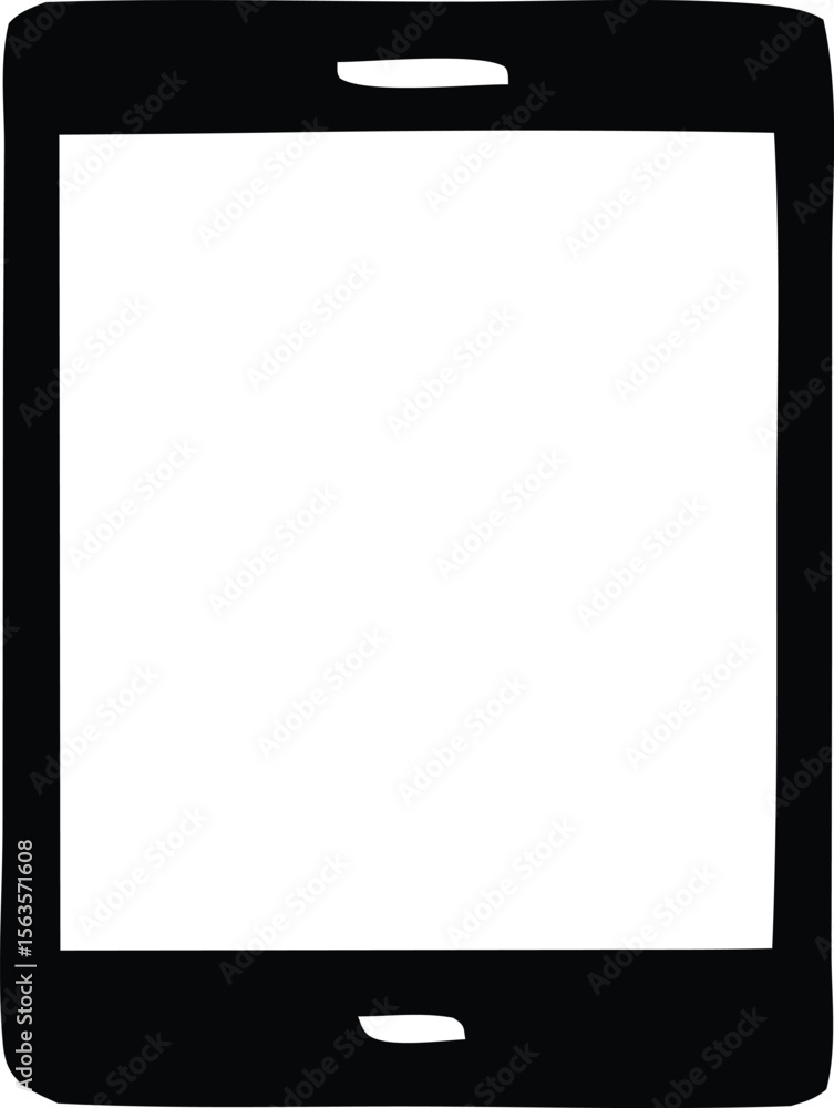 Simple black silhouette of a tablet device with a blank white screen and rounded corners Simple black silhouette of a tablet device with a blank white screen and rounded corners