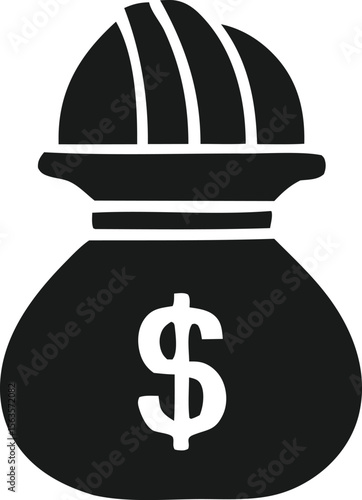 A stylized black and white graphic of a money bag with a prominent dollar sign indicating wealth and financial prosperity