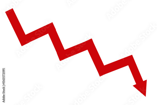 Down fall trend red arrow graph, Red arrow chart graph in downward direction, concept of stock market fall, financial loss.