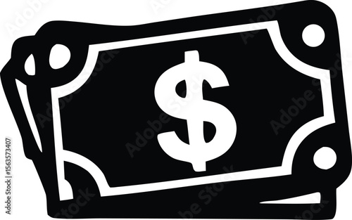 Stylized black and white icon of a dollar bill with a prominent dollar sign symbolizing wealth and financial transactions