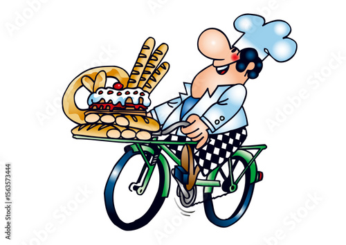 Baker delivering bread and cakes on a bicycle
