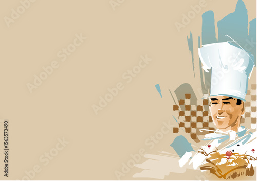 Background with baker in collage with ears of corn