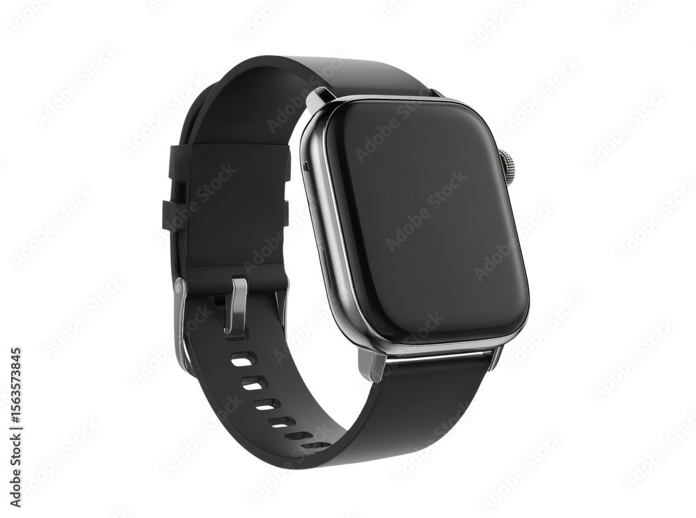 Sleek black smartwatch with modern design and metal accents, Isolated On Transparent Background, Png Cut Out Sleek black smartwatch with modern design and metal accents, Isolated On Transparent Background, Png Cut Out