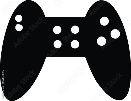 A minimalist black silhouette of a modern video game controller with circular buttons and grips on a white background