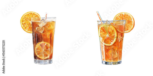 orange soda watercolor vector illustration