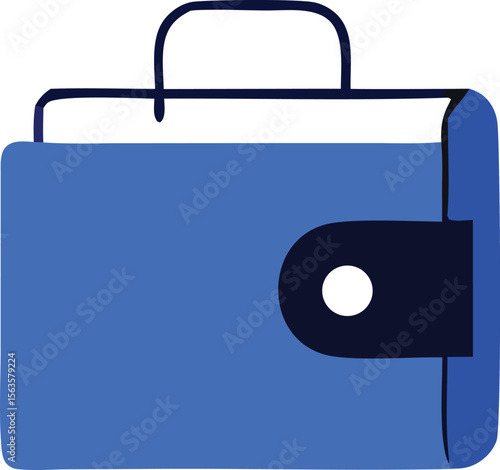 Stylized blue wallet icon with a dark closure and white circle detail