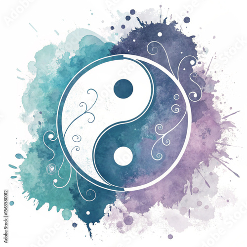 Harmonious Yin and Yang with Flowing Watercolor and Swirls