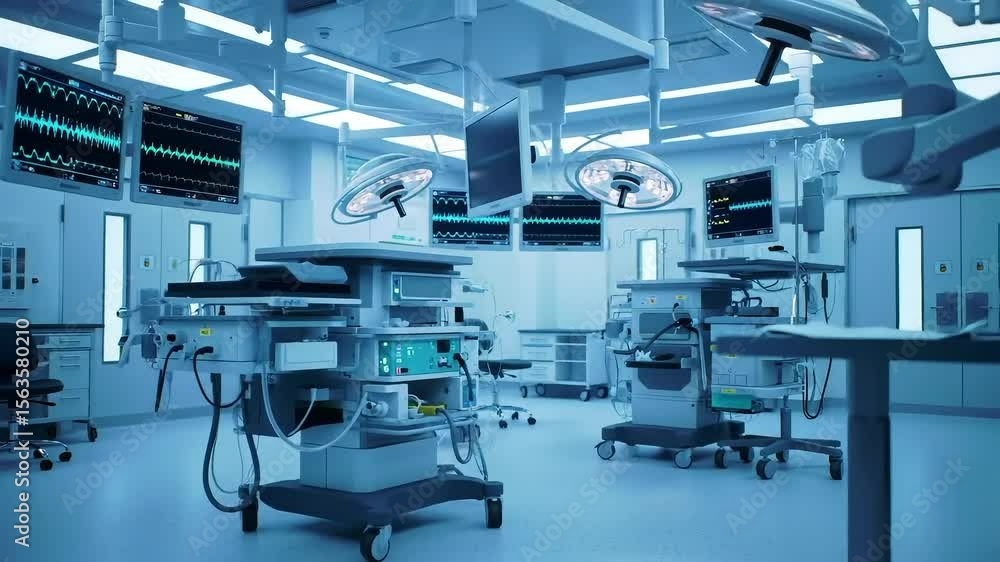 Modern surgical operating room with advanced medical equipment Modern surgical operating room with advanced medical equipment