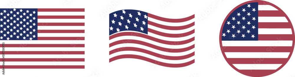 Fototapeta premium USA flag icon vector, American flag USA flag design vector illustration. USA national flag symbol. Wavy USA flag labels set