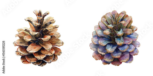 pine cone watercolor vector illustration