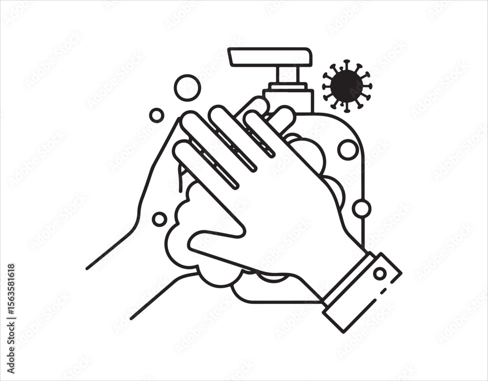 Obraz premium Trendy flat design hand soap icon promoting handwashing to help prevent coronavirus spread.