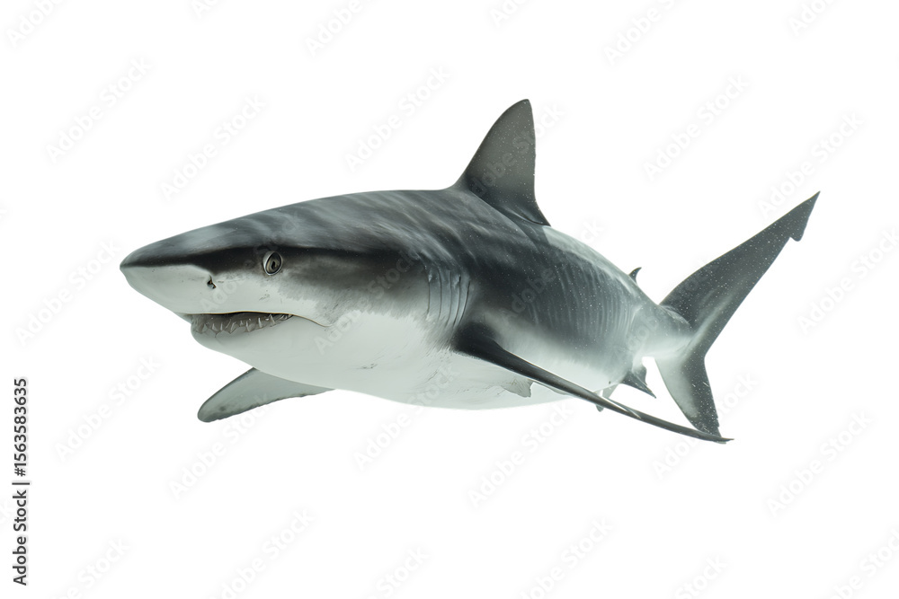 Obraz premium Powerful bull shark swimming underwater. Marine wildlife, predator.