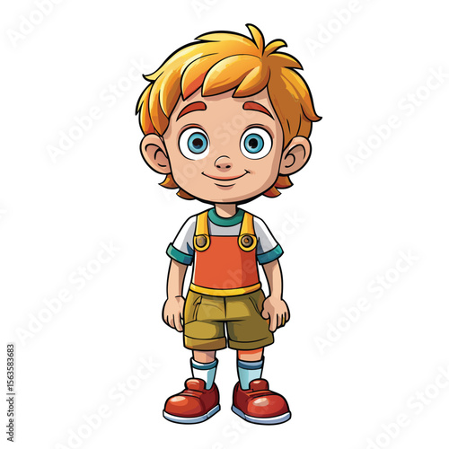 Smiling boy in overalls and shorts