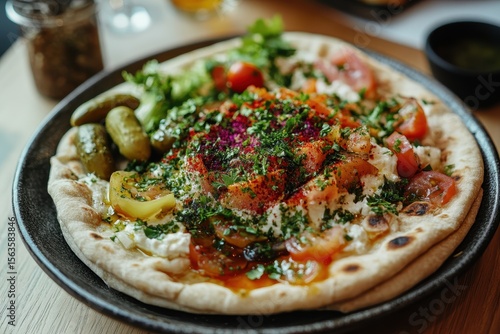 Wallpaper Mural Delicious Flatbread Pizza with Fresh Vegetables and Herbs Torontodigital.ca