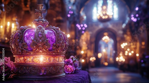 Ornate Purple Crown in a Grand Cathedral Setting