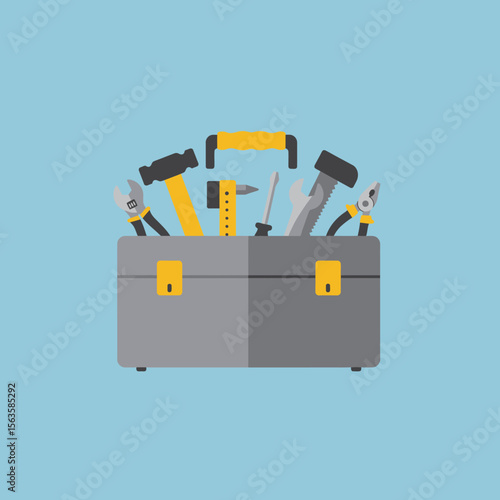 Toolbox filled with various tools in flat design vector art