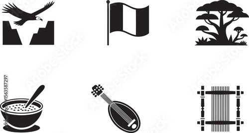 Mexico Icons with Eagle Flag Tree Cereal Bowl Instrument and Loom for Independence Day and Folk Culture