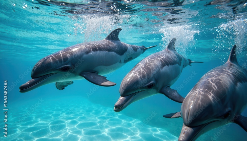 Fototapeta premium Dolphins swimming gracefully in turquoise ocean waters