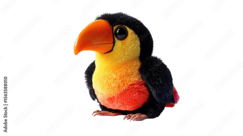 Fototapeta premium Colorful Toucan Bird, Tropical Plush Toy, Stuffed Animal, Bird Figurine isolated on Transparent Background