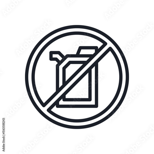 Illustration of no gasoline container sign vector icon concept for prohibited fuel usage and flammable liquid transport safety vector