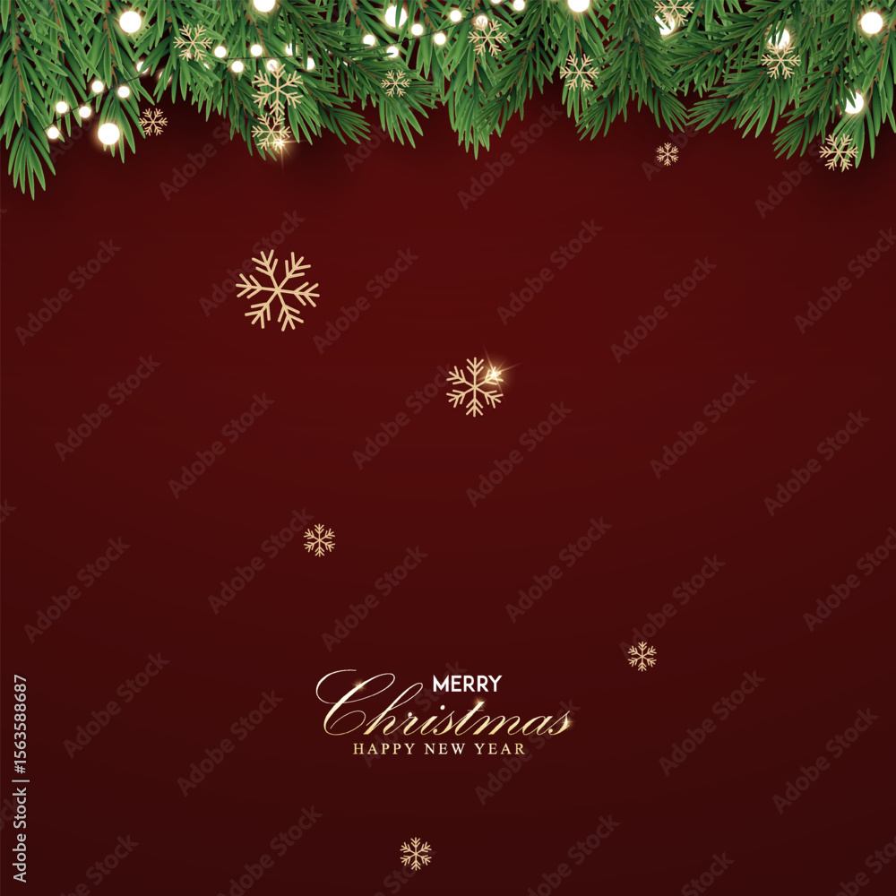 Merry Christmas and Happy New Year greeting card vector poster. Christmas elegant invitation template. Christmas and Happy New Year decoration border with fir branches background. Merry Christmas and Happy New Year greeting card vector poster. Christmas elegant invitation template. Christmas and Happy New Year decoration border with fir branches background.