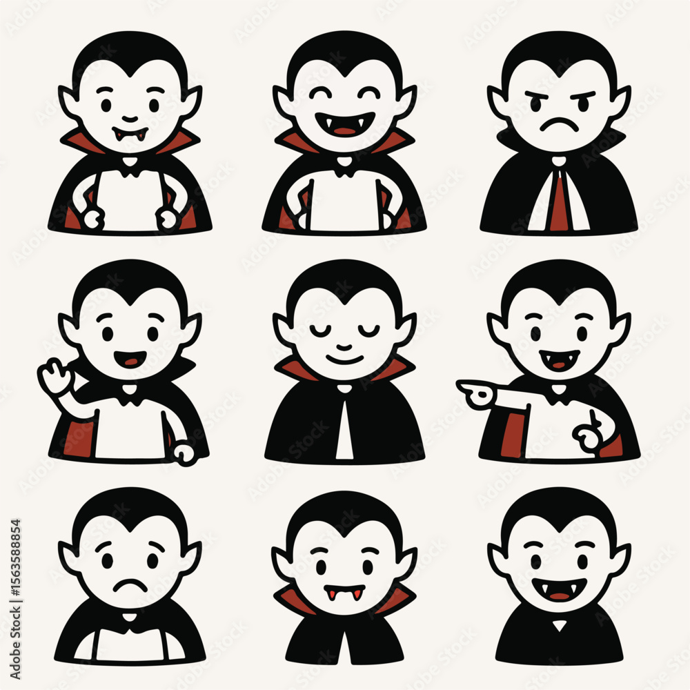 Cartoon vampire icons halloween set Cartoon vampire icons halloween set