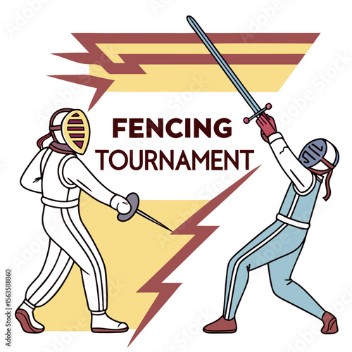 Fencers dueling with swords during tournament fencing sport