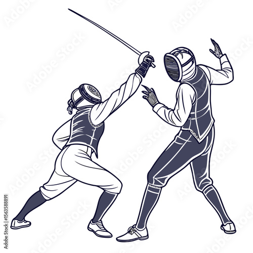 Fencers engaged in combat with swords fencing sport
